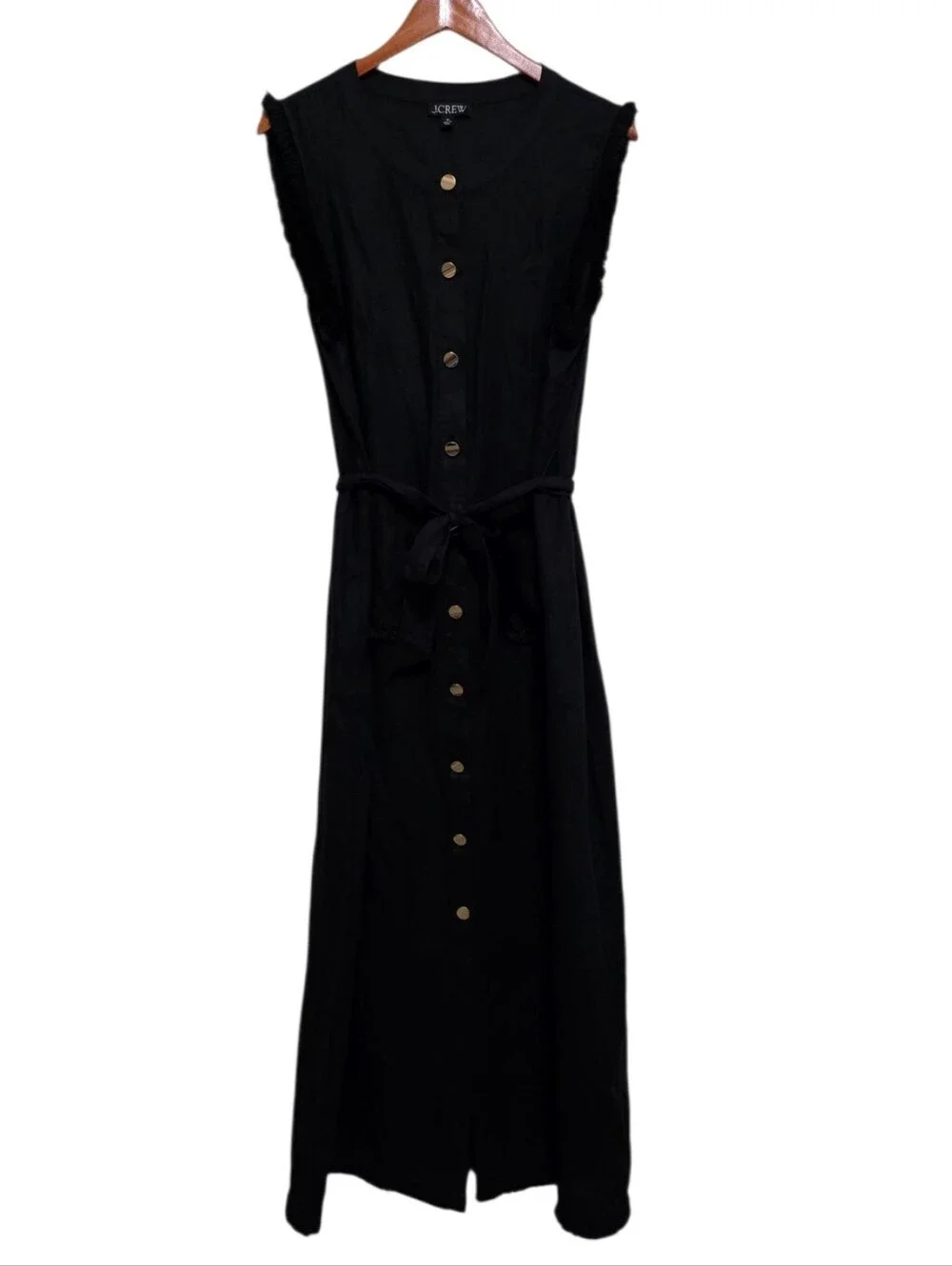 J. Crew Raw Hem Maxi Linen Shirt Dress in Black Size XL